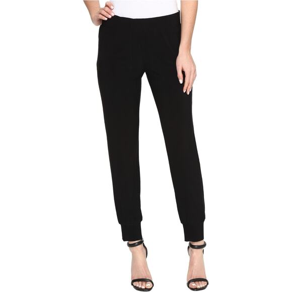 Norma Kamali Jog Pants Sz M Black Pockets Stretch Relaxed Athleisure Minimalist - Picture 1 of 16